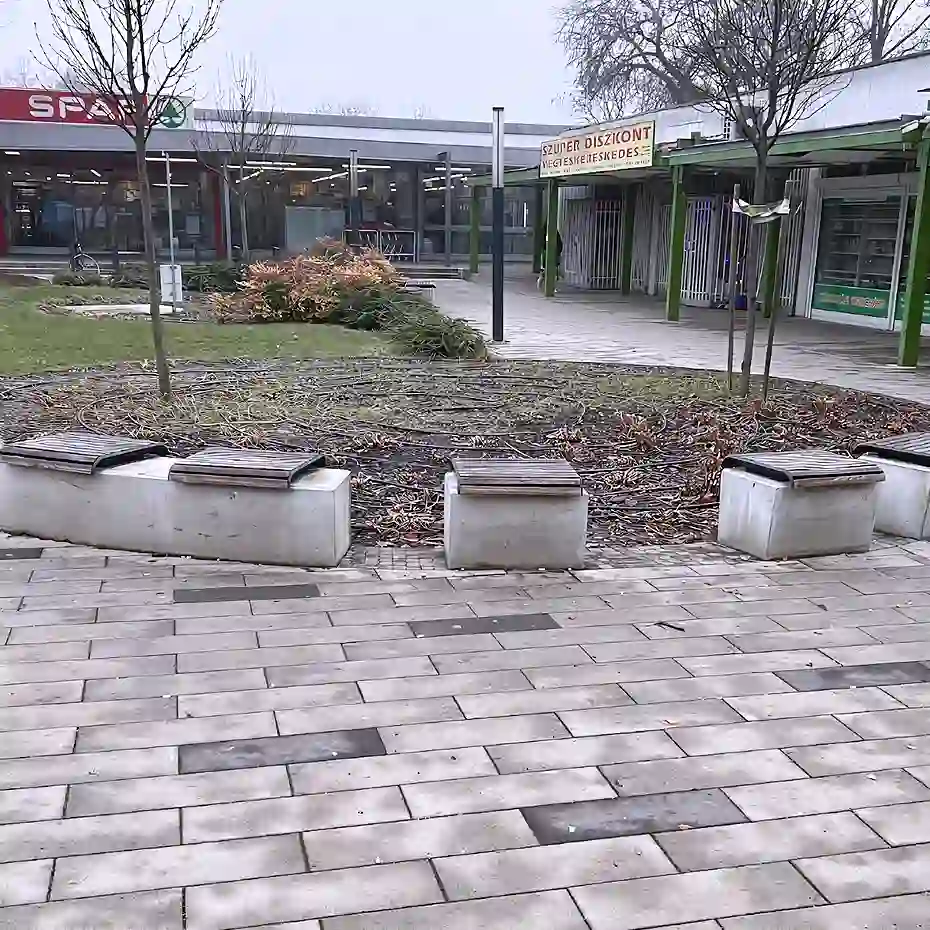 Csepeli Brenner János park padjai, a True Crime Akadémia sétaútvonalának része, a bűnügyi helyszínek közvetlen közelében.