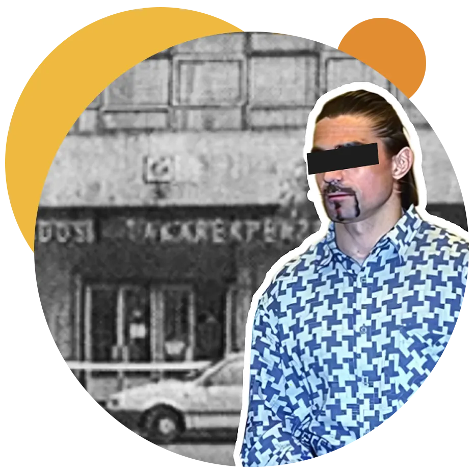 True Crime Akadémia tematikus séta, Ambrus Attila, a hírhedt Whiskys rabló egyik elfogása után, háttérben a soroksári Takarékszövetkezet.