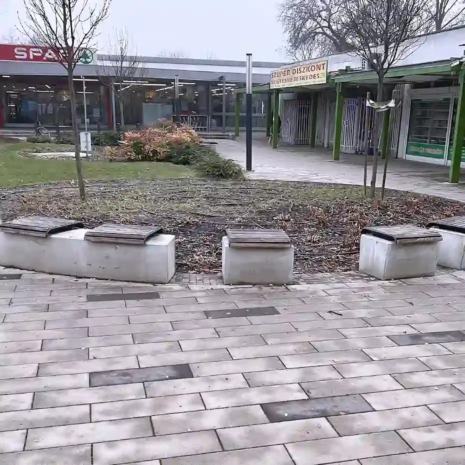 Csepeli Brenner János park padjai, a True Crime Akadémia sétaútvonalának része, a bűnügyi helyszínek közvetlen közelében.